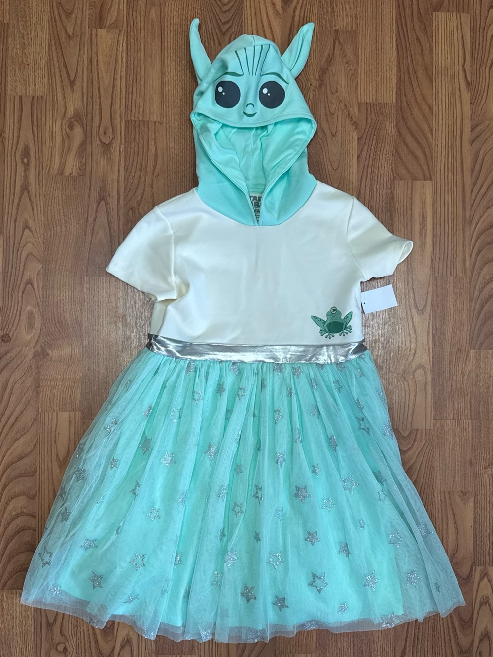 ❤️ XL Girls Star Wars Mint Green Grogu Yoda Hooded Tulle Costume Dress (B18)